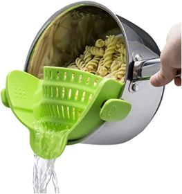 Kitchen Snap N Strain Pot Strainer and Pasta Strainer - Adjustable Silicone Clip On Strainer for Pots, Pans, and Bowls - Gray (Color: green)