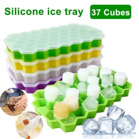 Silicone 37 Cubes Honeycomb Shape Ice Cube Maker Tray Mold Storage Container (Color: yellow, size: with lids)