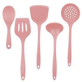 Silica gel spatula High temperature resistant silica gel kitchenware set Special silica gel spatula spoon for household frying pan (Number of kits: Leaky shovel, size: Pink)