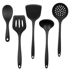 Silica gel spatula High temperature resistant silica gel kitchenware set Special silica gel spatula spoon for household frying pan (Number of kits: Spatula, size: black)