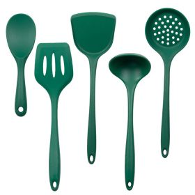 Silica gel spatula High temperature resistant silica gel kitchenware set Special silica gel spatula spoon for household frying pan (Number of kits: 5-piece set, size: blackish green)