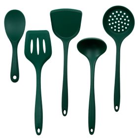 Silica gel spatula High temperature resistant silica gel kitchenware set Special silica gel spatula spoon for household frying pan (Number of kits: ladle, size: Dark dark green)