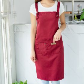 Workwear apron work new style Nordic simple thickened waterproof customized logo printed advertising work clothes (colour: Backstrap wine red)