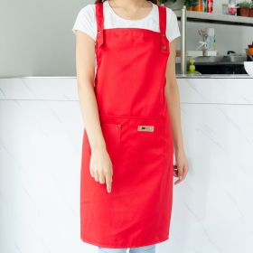 Workwear apron work new style Nordic simple thickened waterproof customized logo printed advertising work clothes (colour: Strap red)