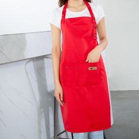 Workwear apron work new style Nordic simple thickened waterproof customized logo printed advertising work clothes (colour: Sling red)