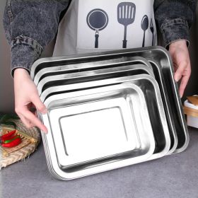 Wholesale stainless steel square plate 304 stainless steel rice plate rectangular tray barbecue plate stainless steel plate dish plate (colour: 08 No magnetism, Specifications: 27*20*4.8)