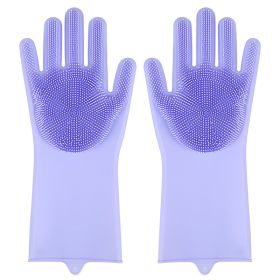 1 Pair Gloves Kitchen Silicone Cleaning Gloves Magic Dish Washing for Household Scrubber Rubber Kitchen Clean Tool (Color: Purple)