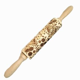 Wooden Christmas Rolling Pins Rock Snowflake Elk Embossing Baking Tool Cookies Biscuit Fondant Cake Patterned Roller (Color: J-vine)