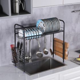 Stainless Steel Single Layer, Inner Length 90cm Kitchen Bowl Rack Shelf (Color: Black)