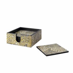 Lacquer Coaster Set with Eggshell Inlay Set 6 Coaster with Holder for Kitchen Table Desk Office Home (Shape: Square)