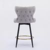 Counter Height 25" Modern Leathaire Fabric bar chairs; 180Â° Swivel Bar Stool Chair for Kitchen; Tufted Gold Nailhead Trim Bar Stools with Metal Legs;