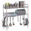 Over Sink Dish Rack, 2 Tier Stainless Steel Dish Rack Rustproof Durable Above Kitchen Sink Shelf Dish Drainer, Silver