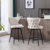 Counter Height 25" Modern Leathaire Fabric bar chairs; 180Â° Swivel Bar Stool Chair for Kitchen; Tufted Gold Nailhead Trim Bar Stools with Metal Legs;