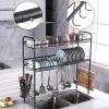 Over Sink Dish Rack, 2 Tier Stainless Steel Dish Rack Rustproof Durable Above Kitchen Sink Shelf Dish Drainer, Silver