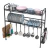 Over Sink Dish Rack, 2 Tier Stainless Steel Dish Rack Rustproof Durable Above Kitchen Sink Shelf Dish Drainer, Silver